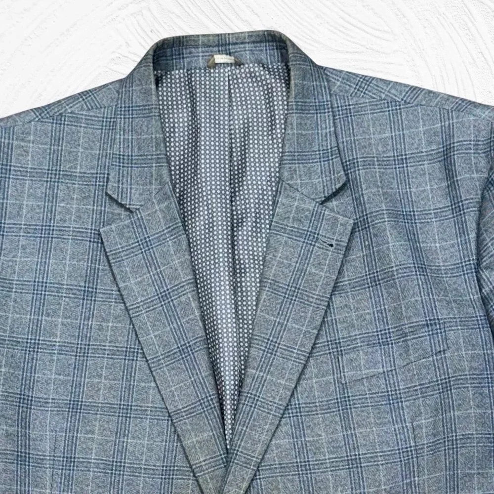 Oak Hill Blazer Men 4XL 58R/60R Blue Windowpane Sport Coat 2 BTN Big Tall